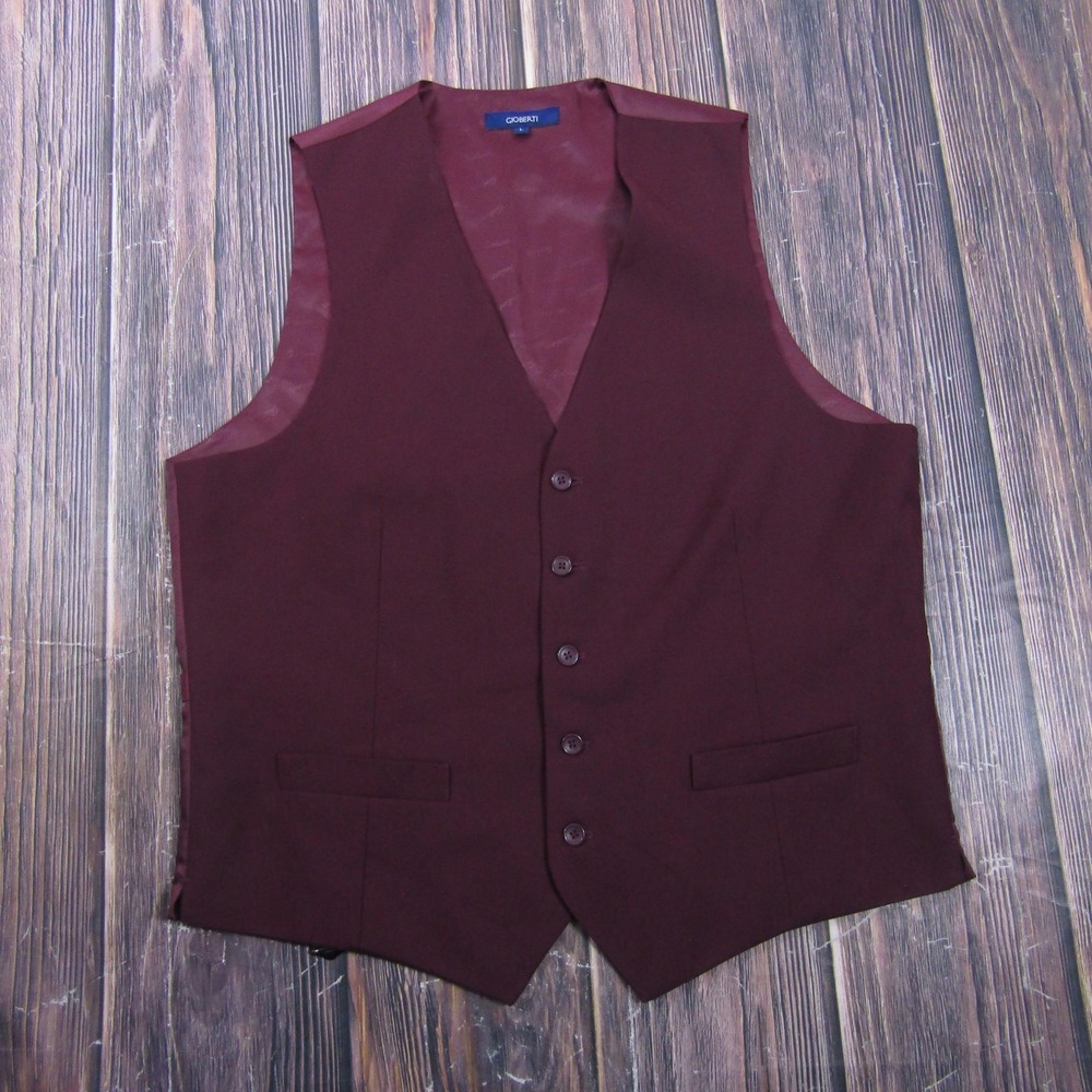 Suit Vest Gioberti Mens L Red Solid Polyester 3 Piece Belted Formal Wedding